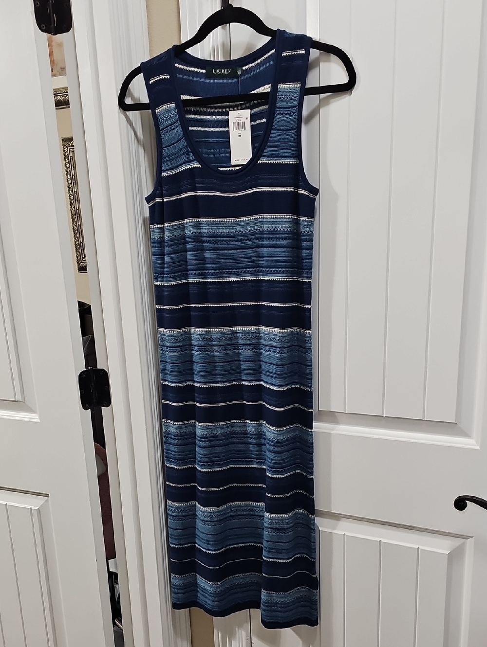 Lauren Ralph Lauren Navy and Light Blue Striped Tank Maxi Dress